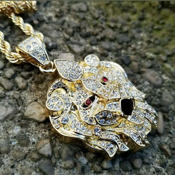 Iced out Hip Hop Lab Diamonds Lion Head Pendant & - Picture 2 of 4